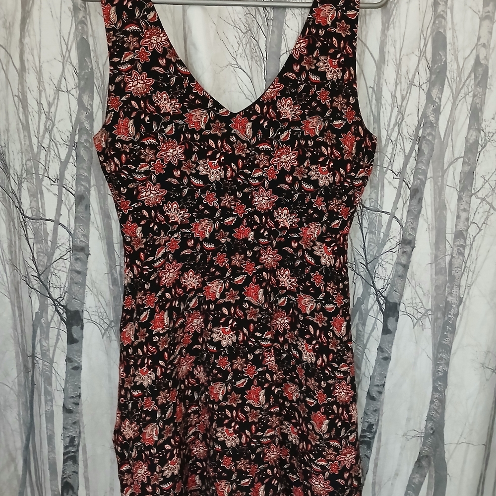Forever 21 Black and Red Floral Midi Dress PTP 17 L 31